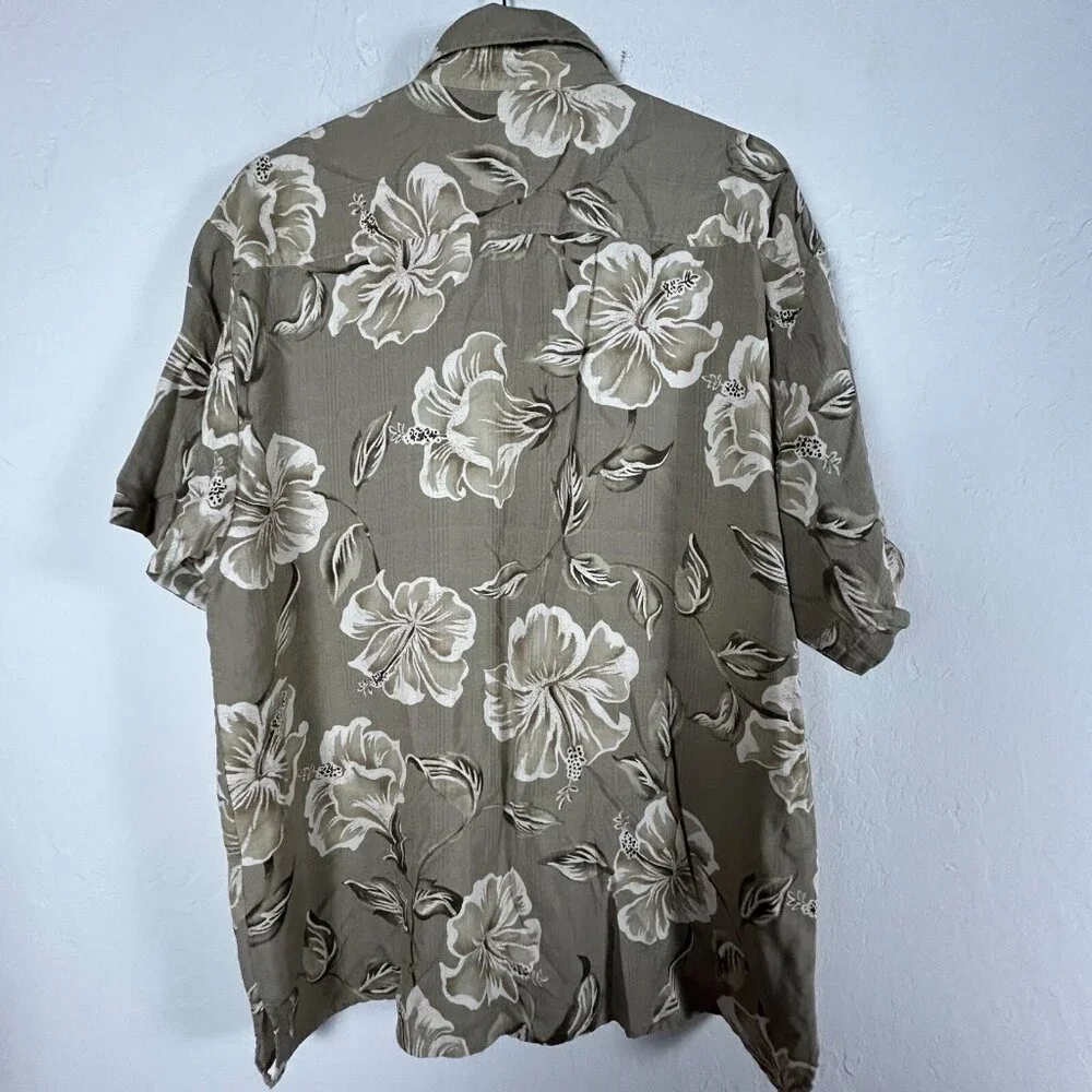Hawaiian Reserve Collection Men's Hawaiian Shirt Silk Floral Green Size Medium